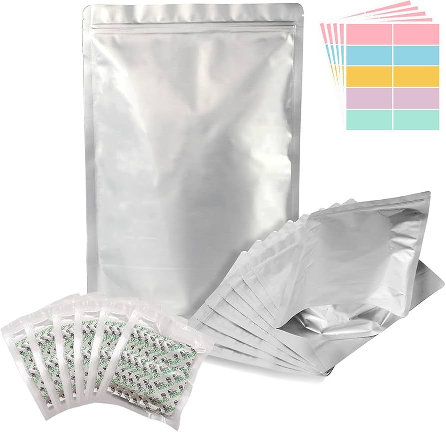 pack of 10pcs Laminated Mylar Ziplock Bag | Aluminum Foil Stand Up Pouch with Ziplock | Food Grade Resealable Bag