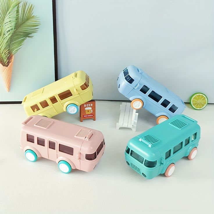 School Buddy Bus Water Bottle for Kids with straw and strip